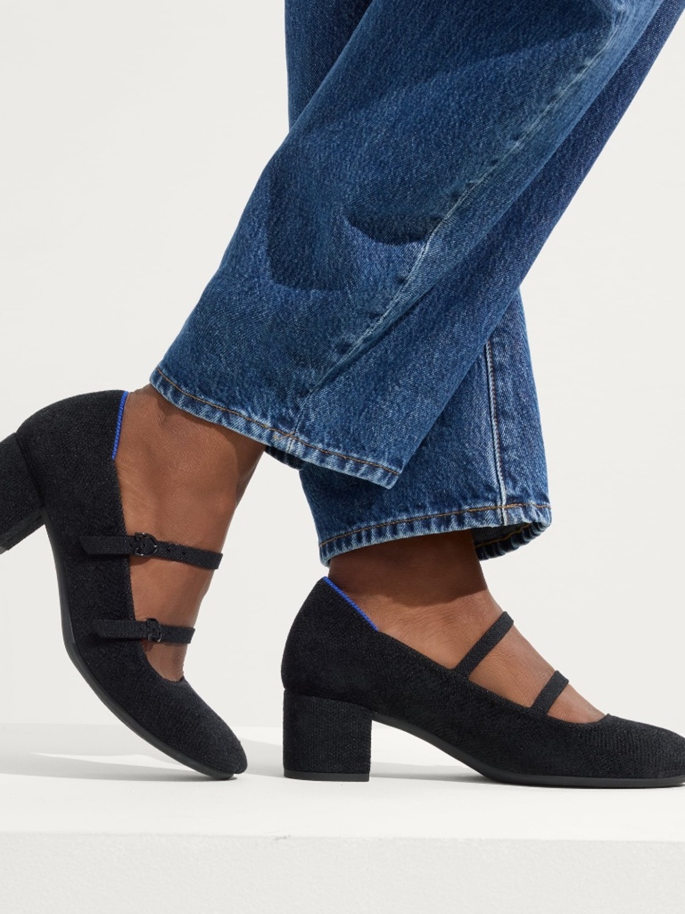 Rothy's The ReVelvet™ Double Buckle Mary Jane Heel - ReVelvet™ Black Size 8 - Picture 2 of 3